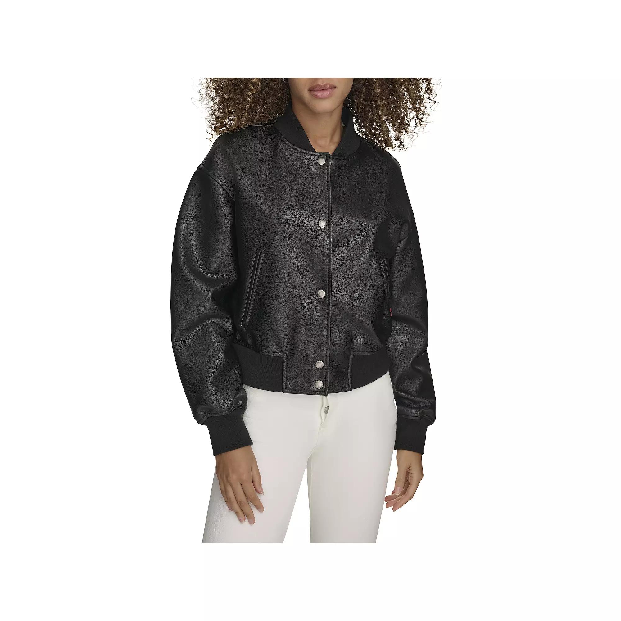 Women's Levi's® Faux Leather Cropped Bomber Jacket, Size: Medium, Black Black Product Image
