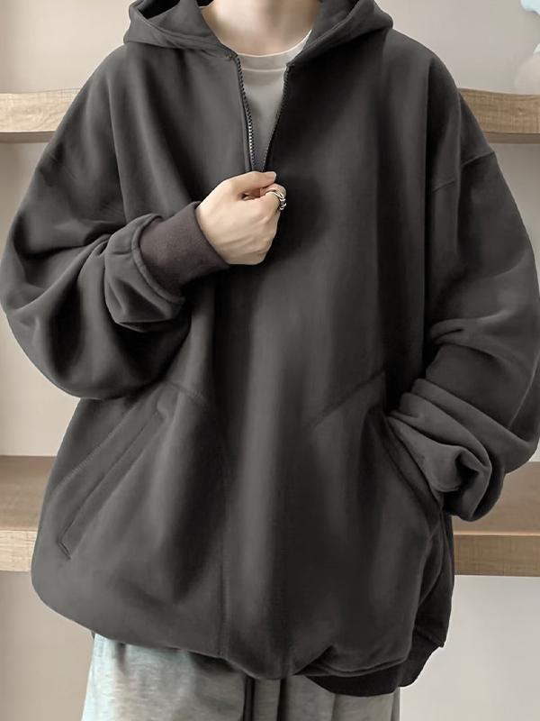 Men's Fleece Solid Color Half Zip Oversized Hoodie Product Image
