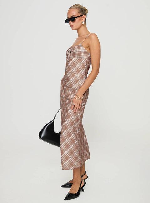 Wallin Maxi Dress Brown Check Product Image