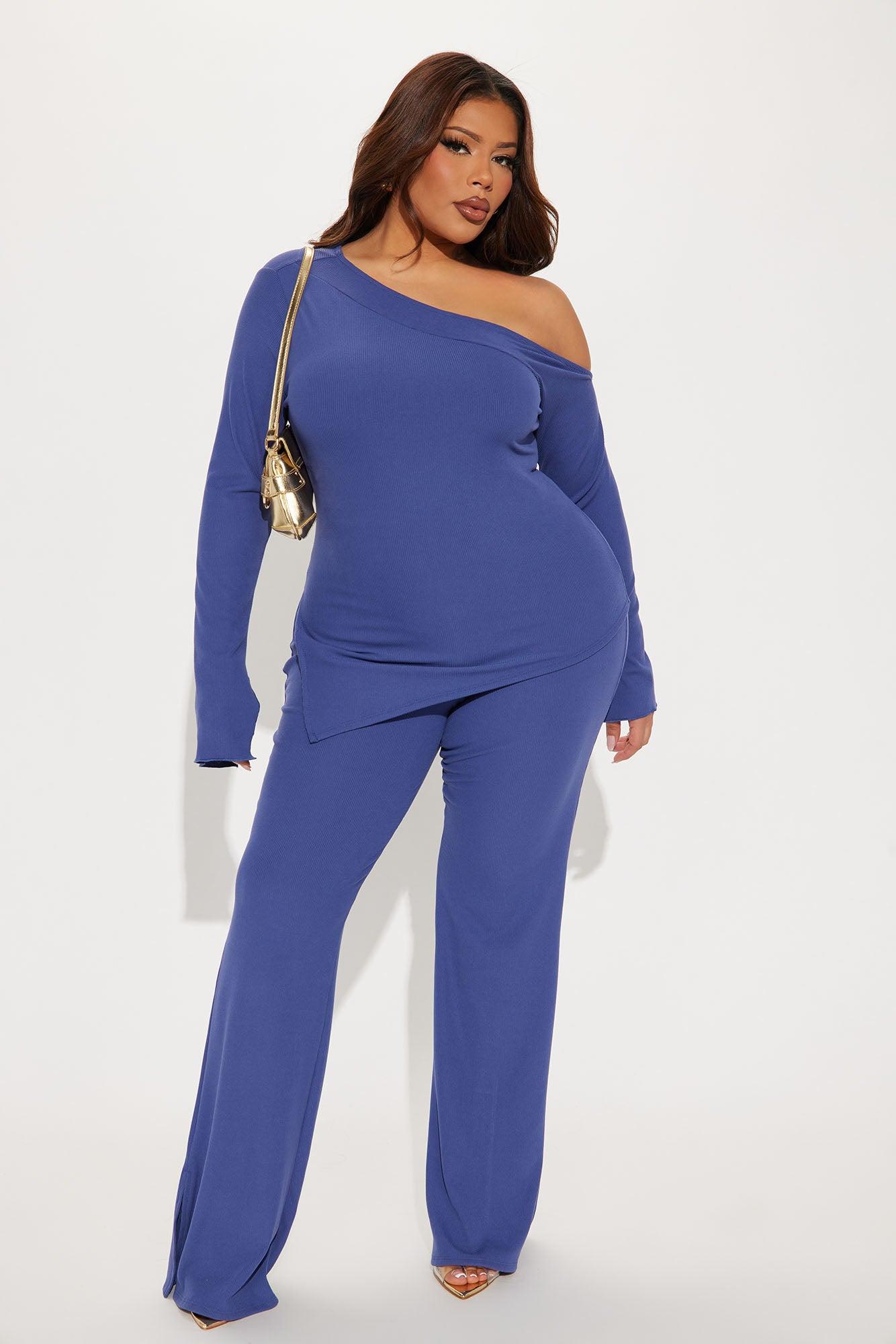 Off I Go Off Shoulder Pant Set - Navy Product Image