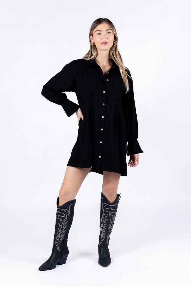 Write This Down Black Button Up Shirt Dress FINAL SALE Product Image