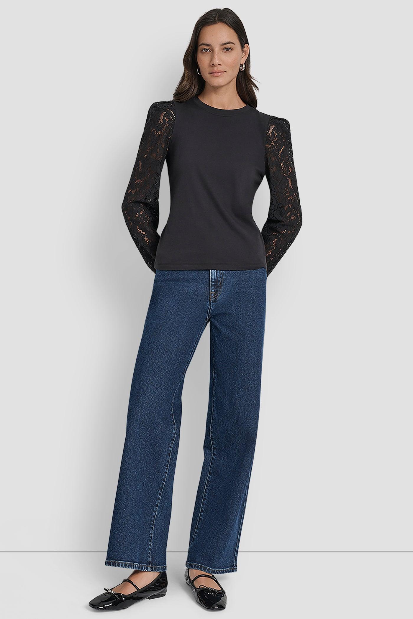 LACE PUFF LONG SLEEVE CREW NECK TEE Product Image