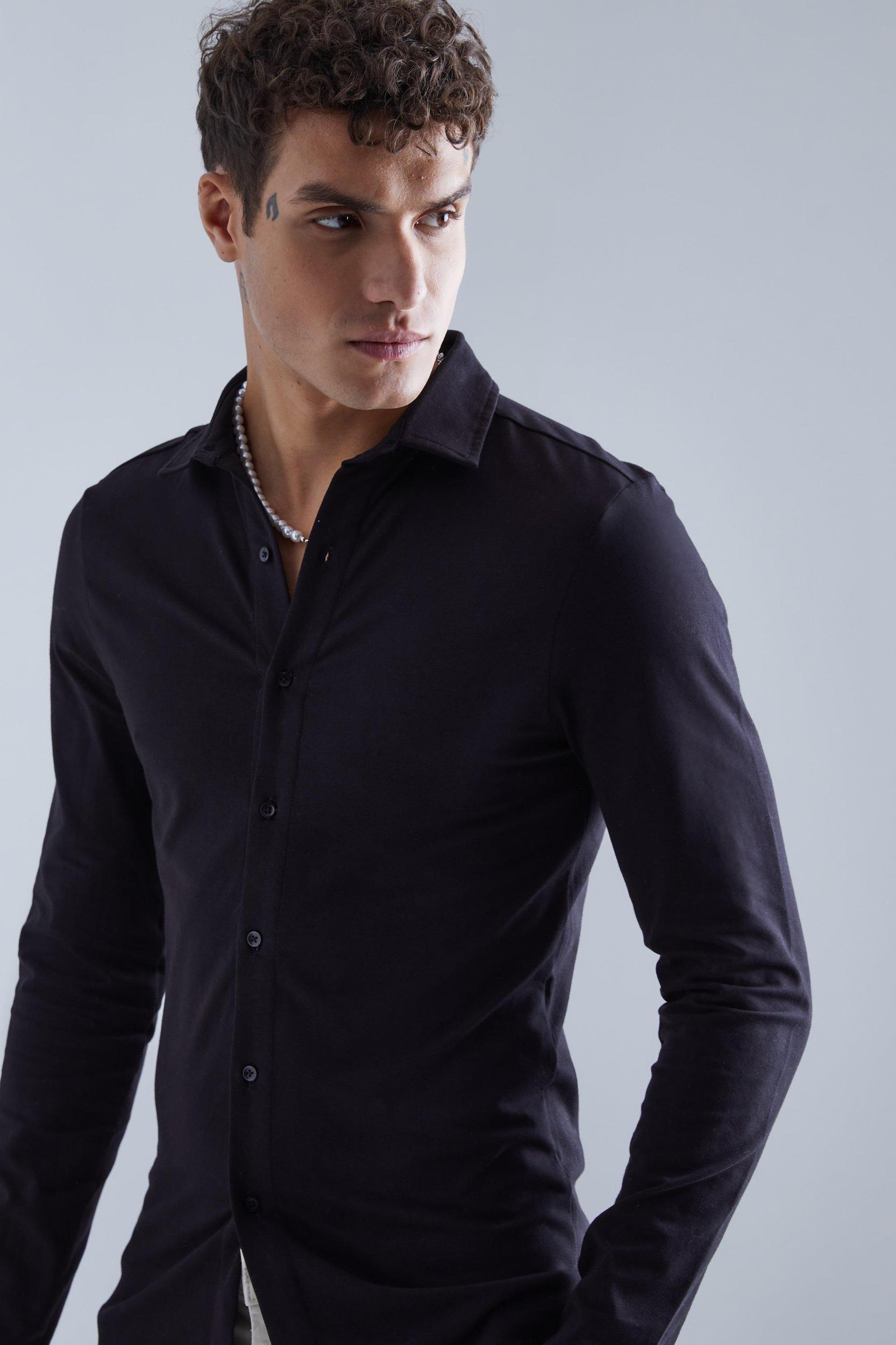 Stretch Fit Jersey Shirt | boohooMAN USA Product Image