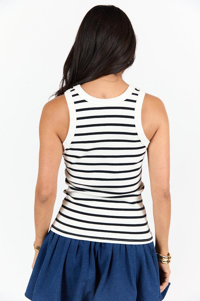Simple Ivory and Black Ribbed Knit Stripe Tank DOORBUSTER Product Image