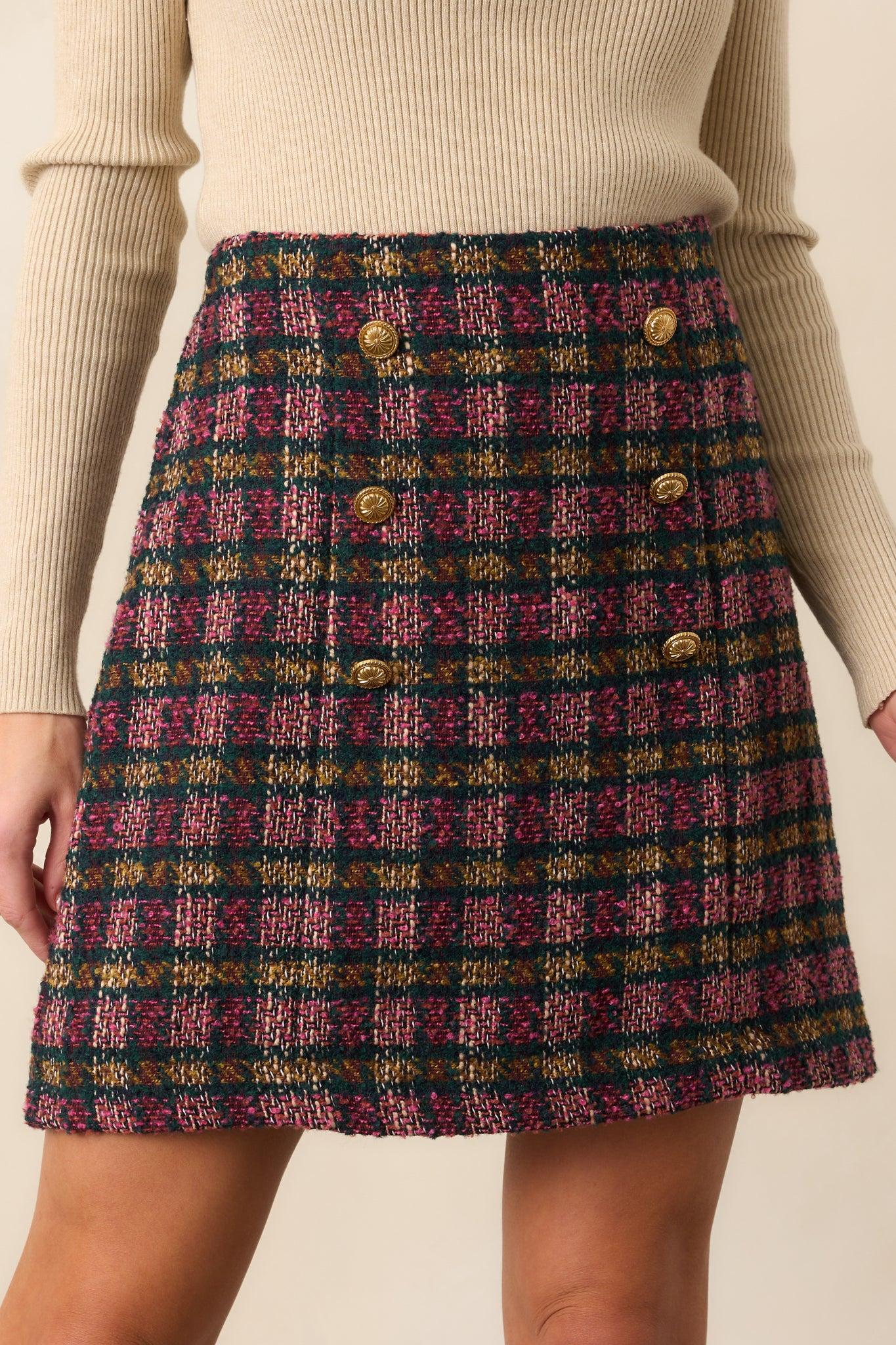 EXCLUSIVE: Prosperina Gardner Pink Multi Plaid Tweed Mini Skirt Product Image