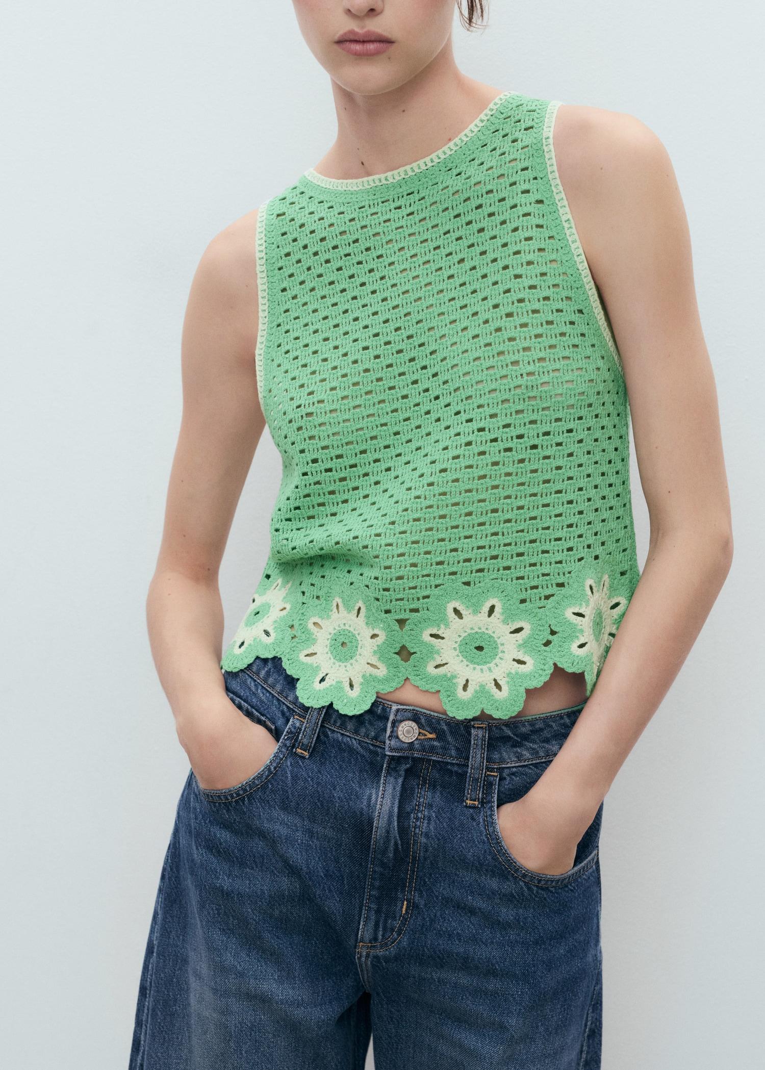 Crochet top with floral finishes - Women | MANGO USA Product Image