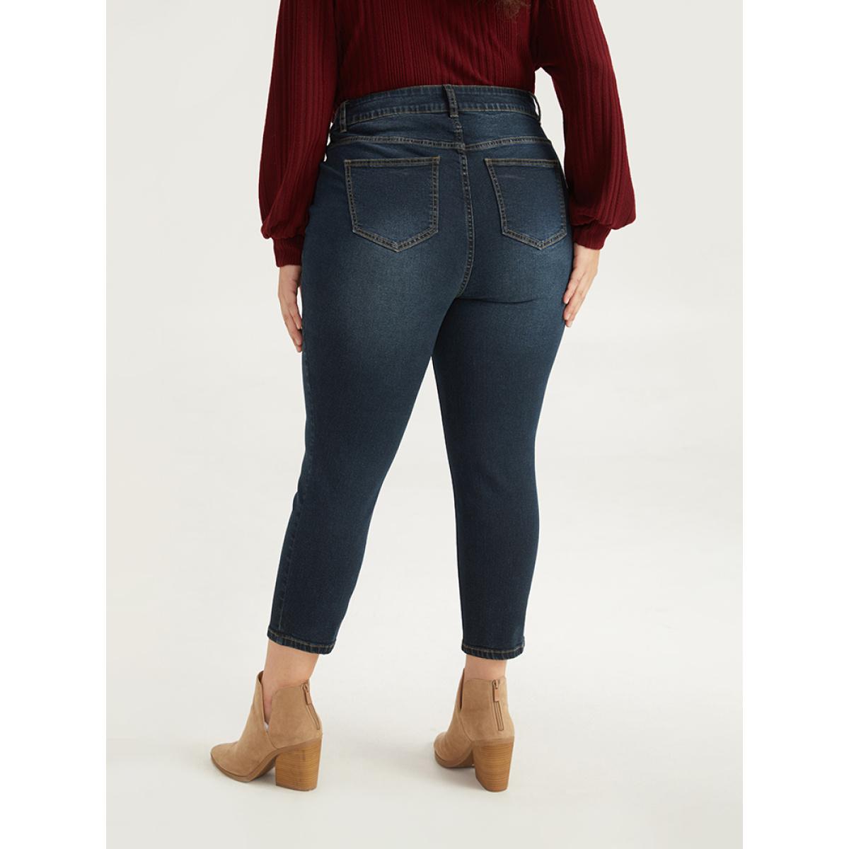 Plus Size Solid Pocket Dark Wash Very Stretchy Jeans Women Midnight Casual Plain Plain High stretch Pocket Jeans BloomChic 14/1X Product Image