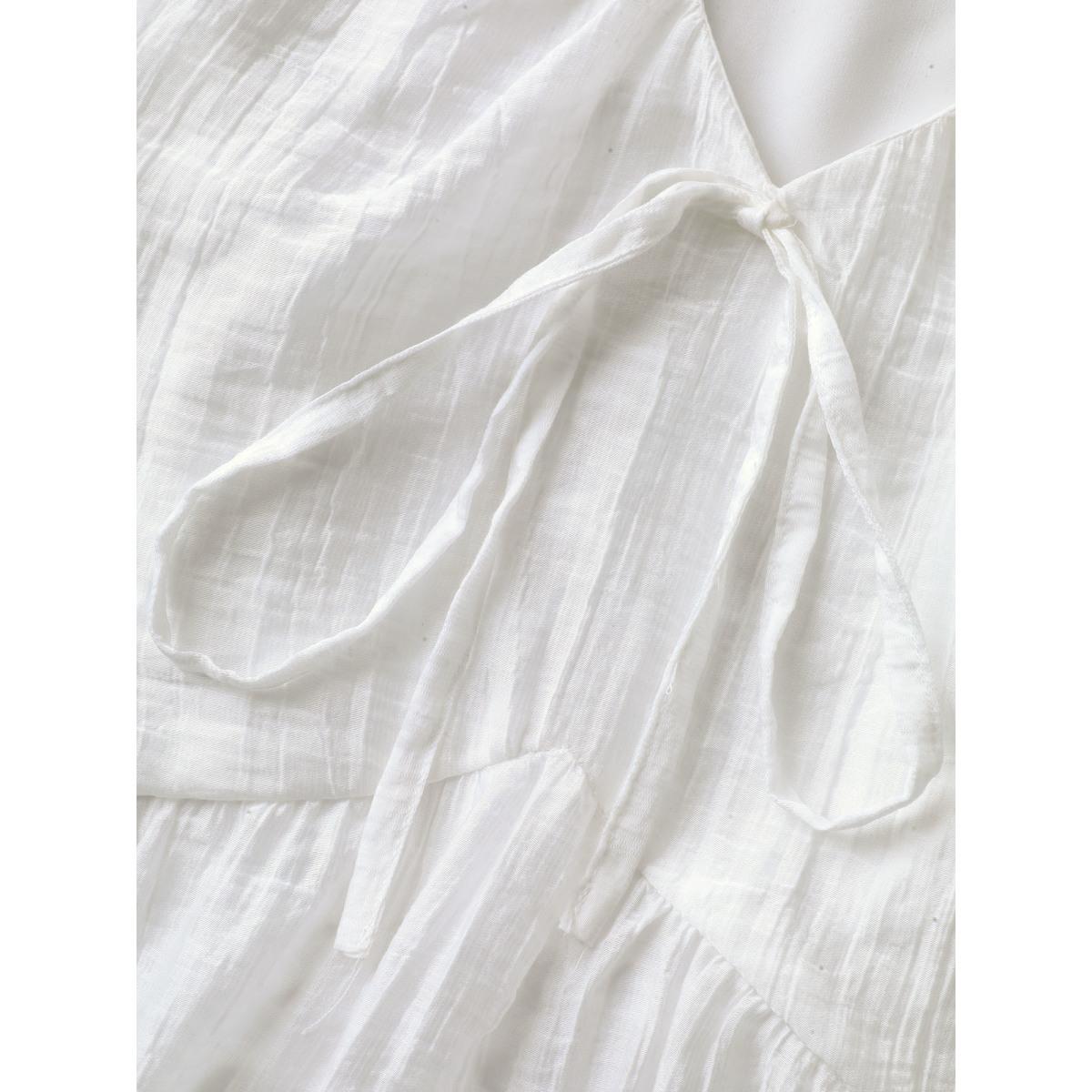 Plus Size Originalwhite Sheer V-Neck Tie Tiered Blouse Women Leisure Short sleeve V-neck Casual Blouses BloomChic 28/5X Product Image