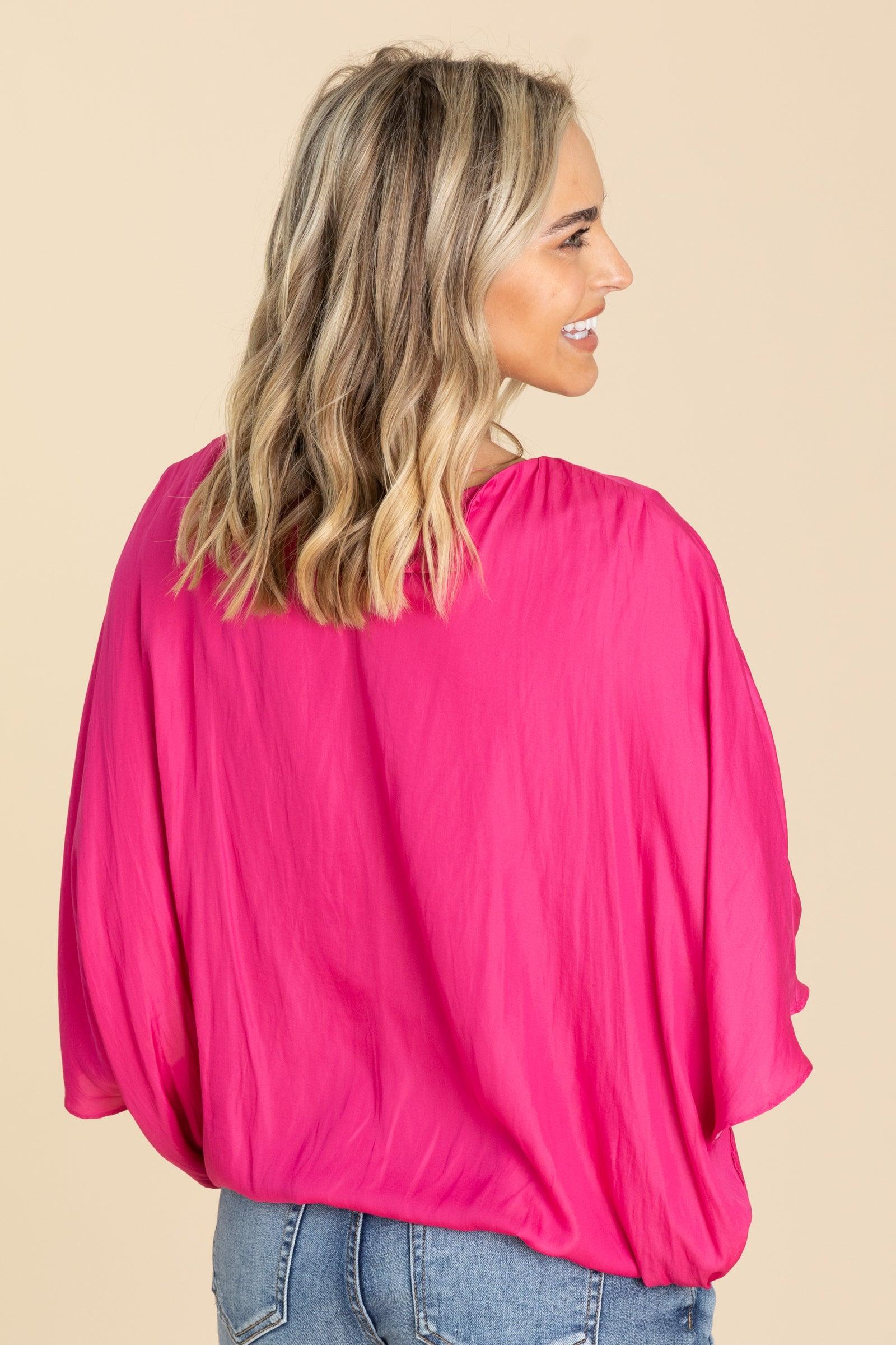 Fuchsia Solid Dolman Sleeve Woven Top Product Image