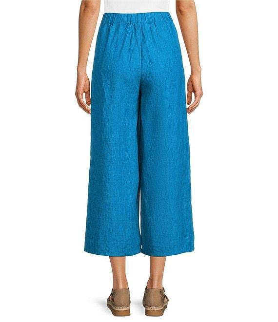 Eileen Fisher Washed Organic Linen Elastic Waist Wide Leg Cropped Pants Product Image