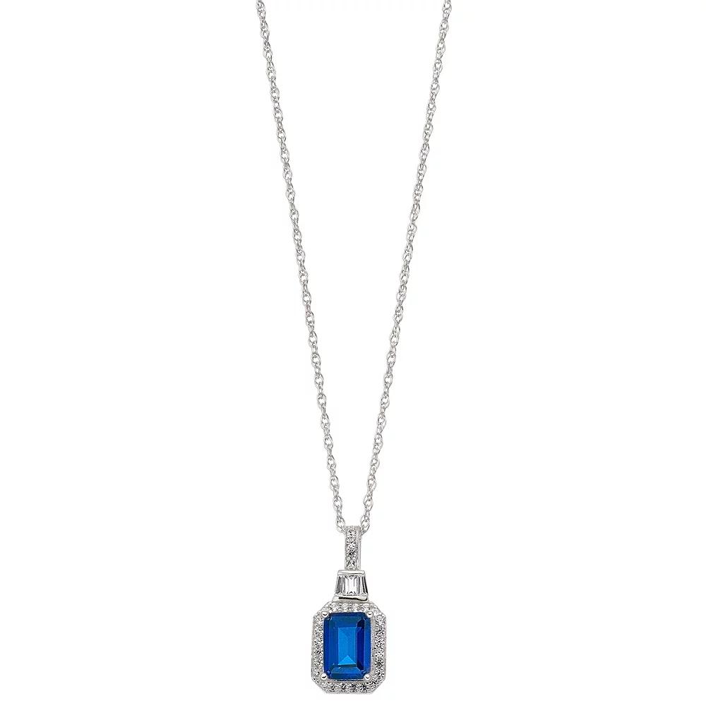Sterling Silver Lab-Created Blue & White Sapphire Halo Pendant, Women's, Size: 18", Silvertone Product Image