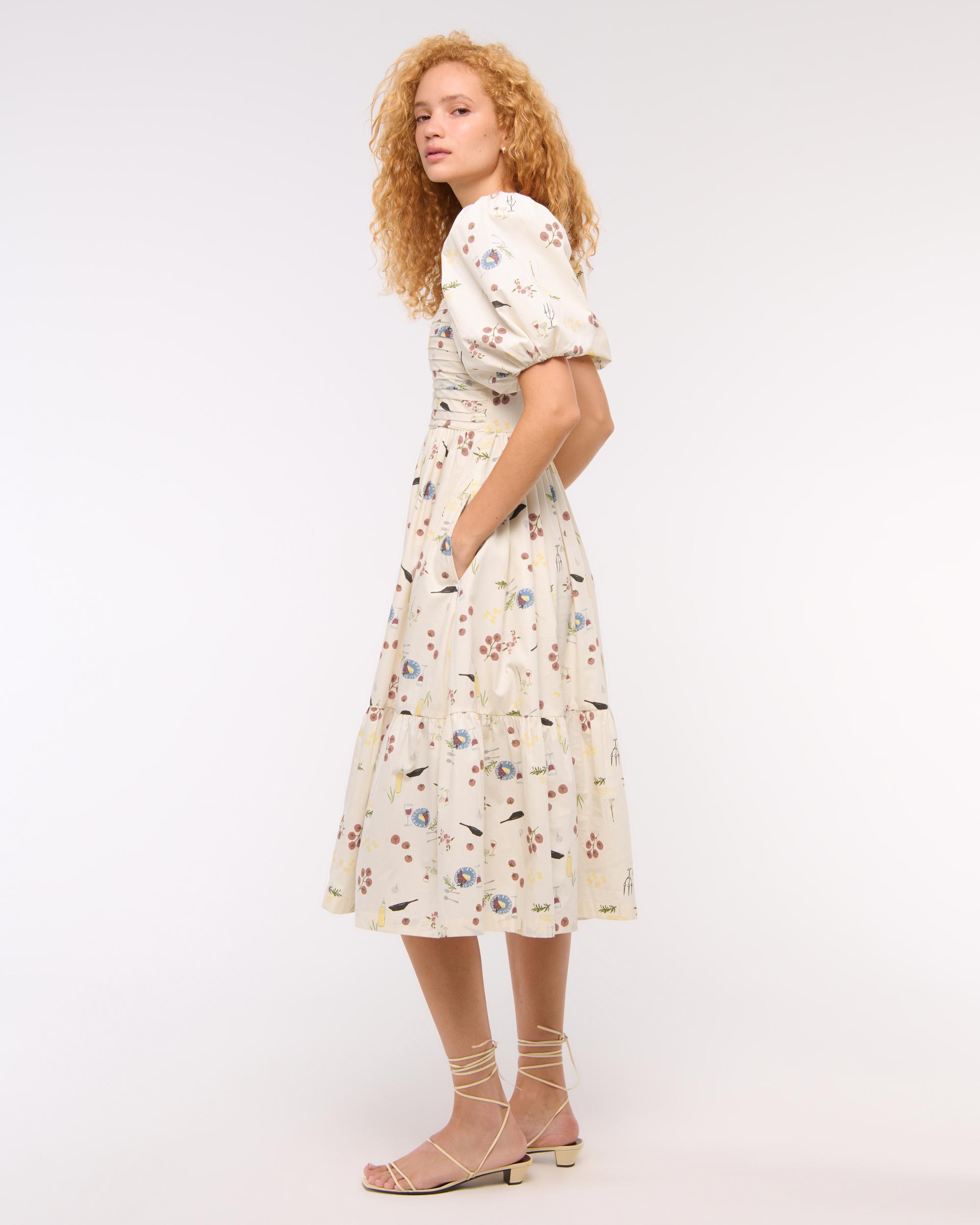 The A&F Emerson Poplin Puff Sleeve Midi Dress Product Image