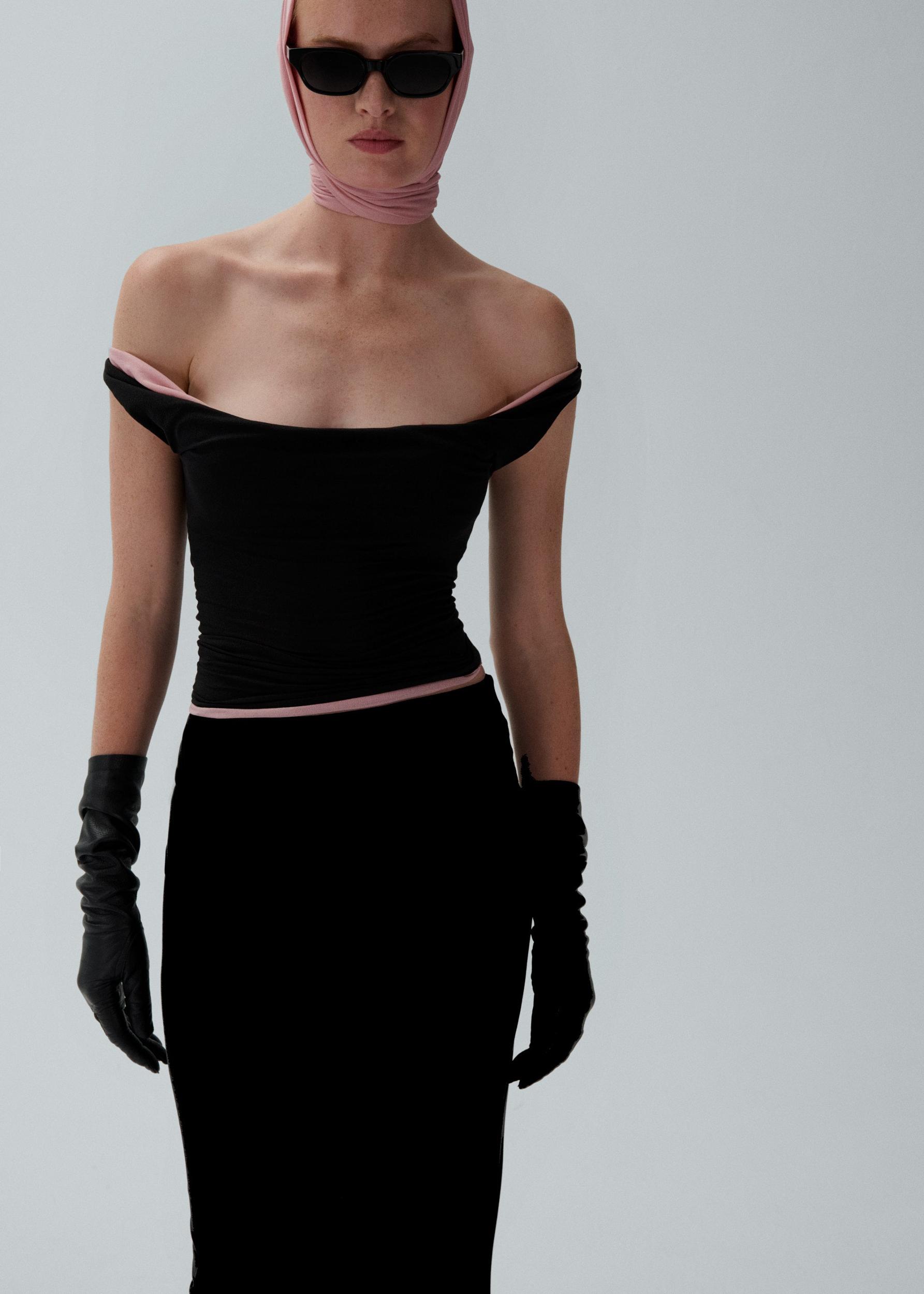 Stretch silk maxi skirt in black Product Image