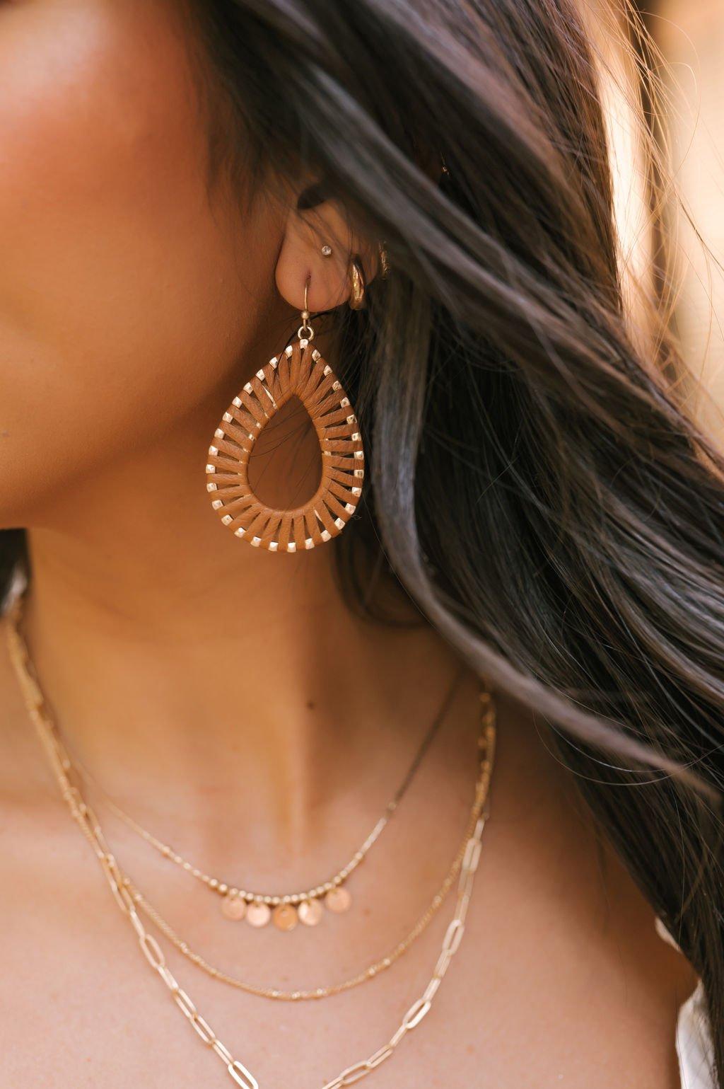 Brown Faux Leather Teardrop Earrings Product Image