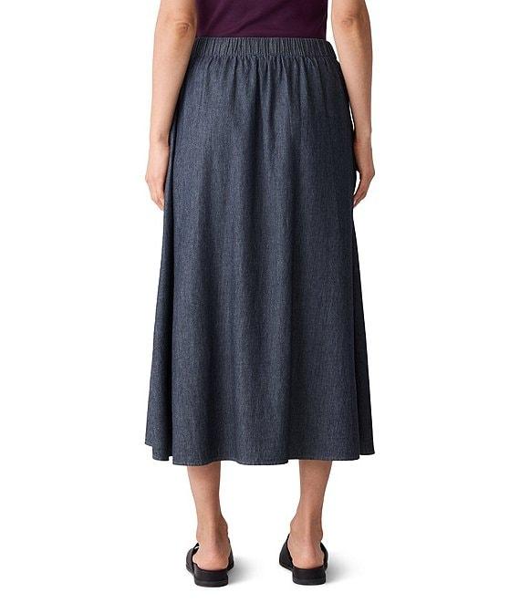 Eileen Fisher Organic Cotton Twill Elastic Waits A-Line Midi Skirt Product Image