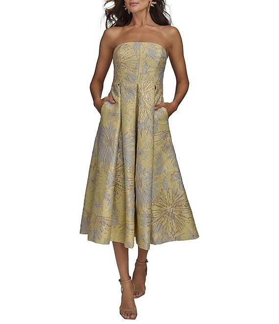 Donna Karan Strapless Floral Print A-Line Dress Product Image