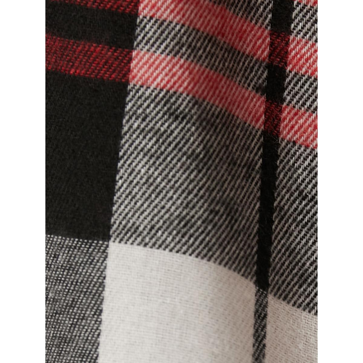 Plus Size Plaid Shirred Pocket Lantern Sleeve Wrap Midi Dress Without Belt Scarlet Women Elegant Wrap Overlap Collar Long Sleeve Curvy Midi Dress BloomChic 26/4X Product Image