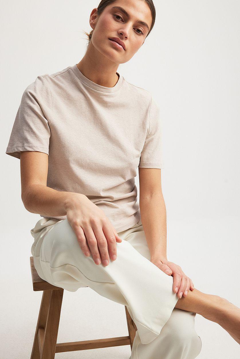Linen Blend Round Neck T-shirt Product Image