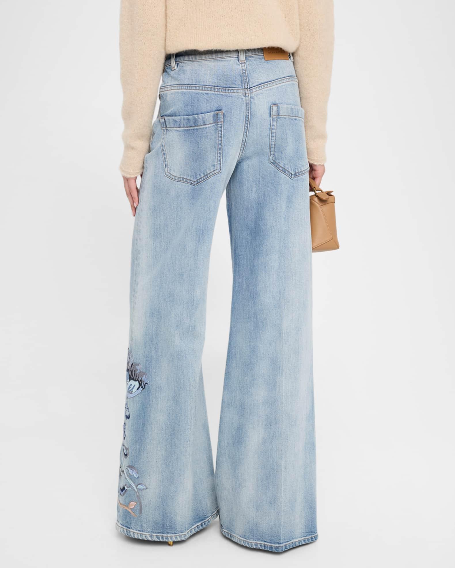 Denim Love Faded Floral-Embroidered Denim Jeans Product Image