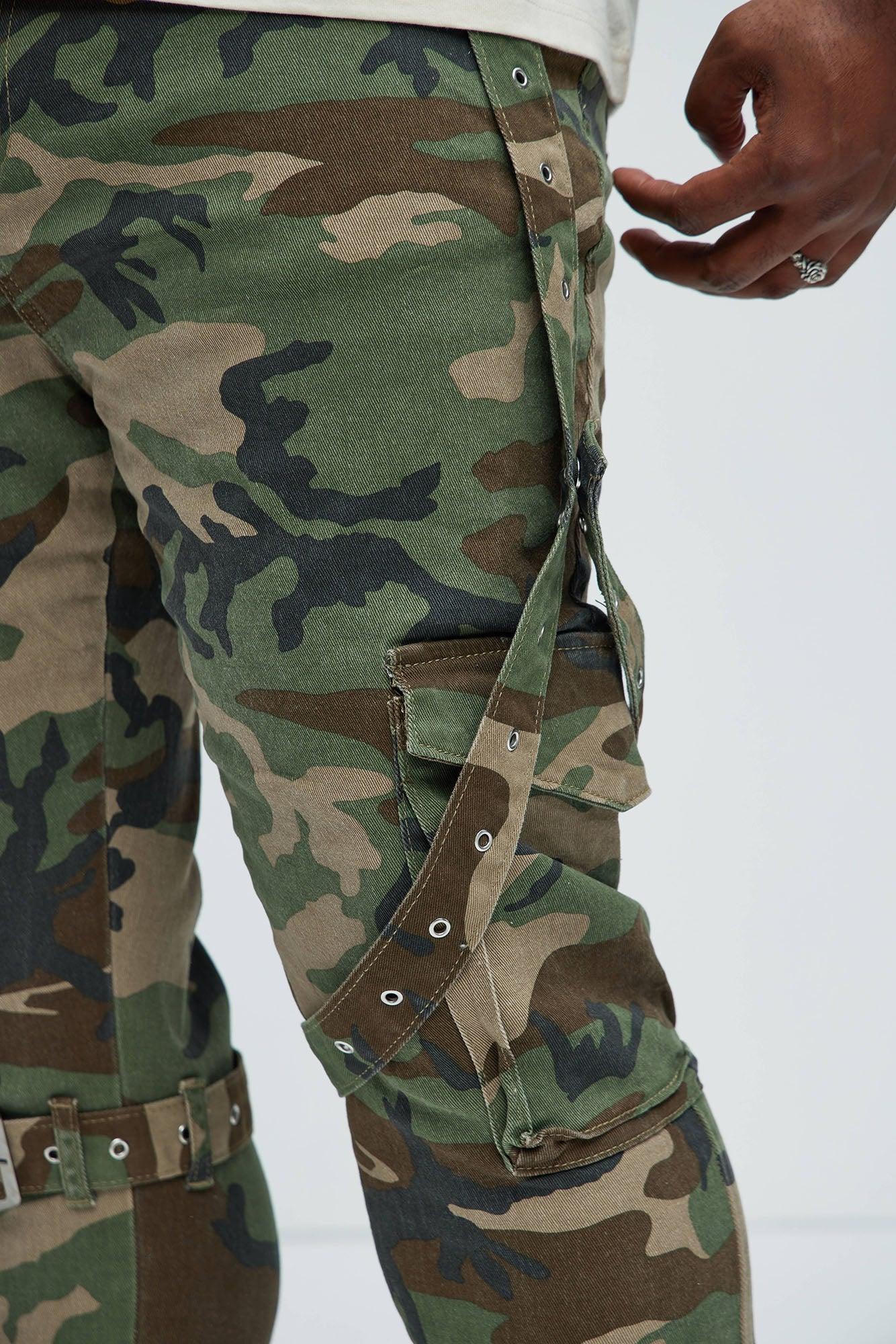 With The Straps Camo Stacked Skinny Flare Pants - Camouflage Product Image