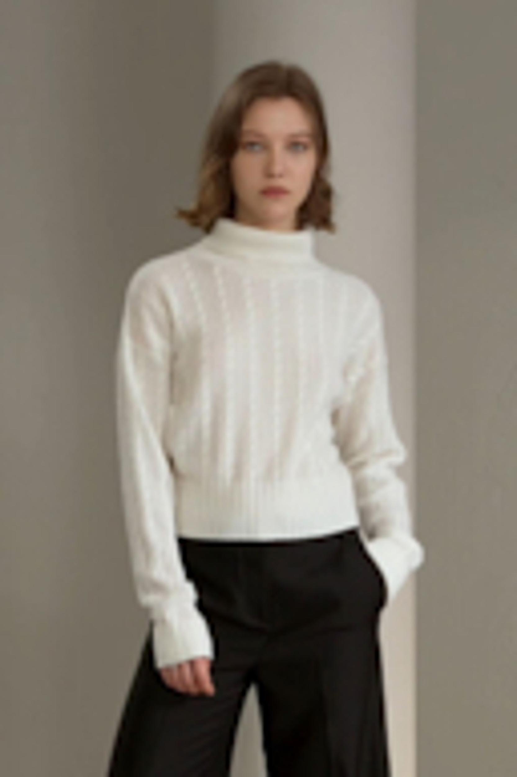 Classic Cable Knit Turtleneck Sweater Product Image