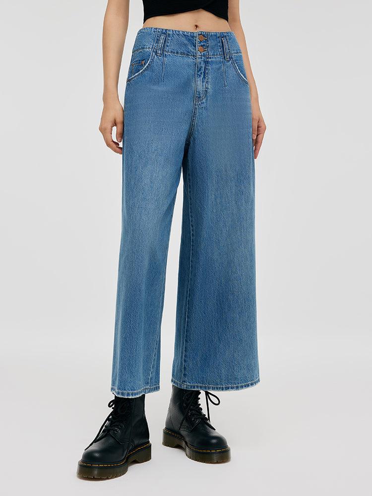 Wide-Leg Loose Women Capri Jeans Product Image