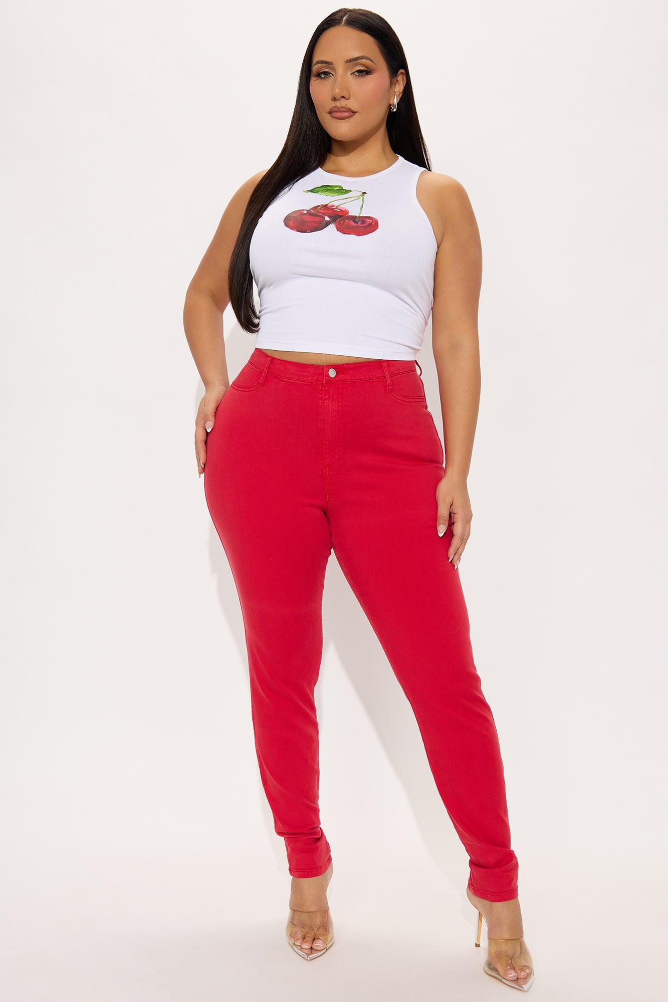 Tall Classic Color High Waist Skinny Jeans - Red Product Image