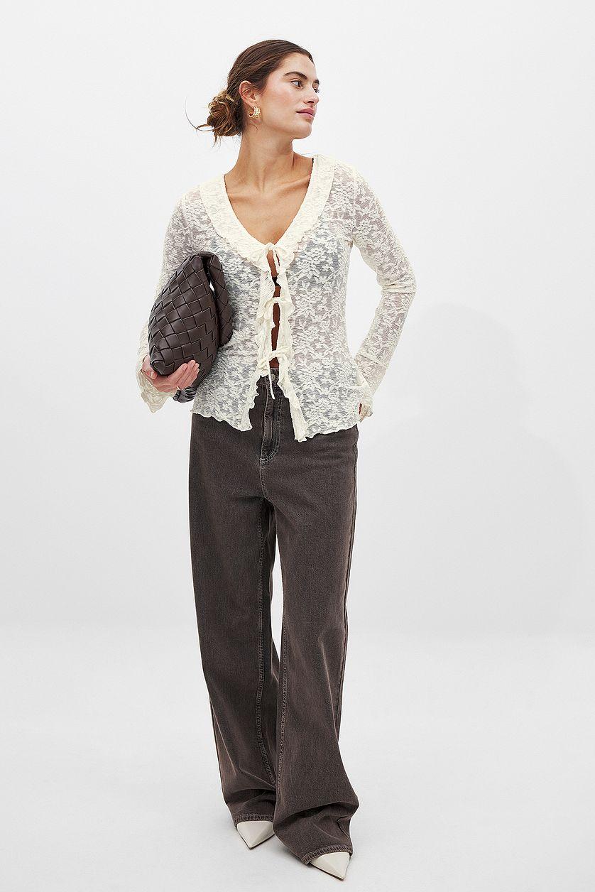 Floral Long Sleeve Tie Top Product Image