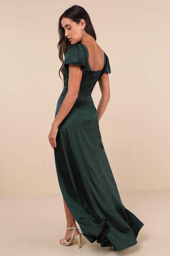 Ultimate Sweetness Emerald Green Satin Flutter Sleeve Maxi Dress Product Image