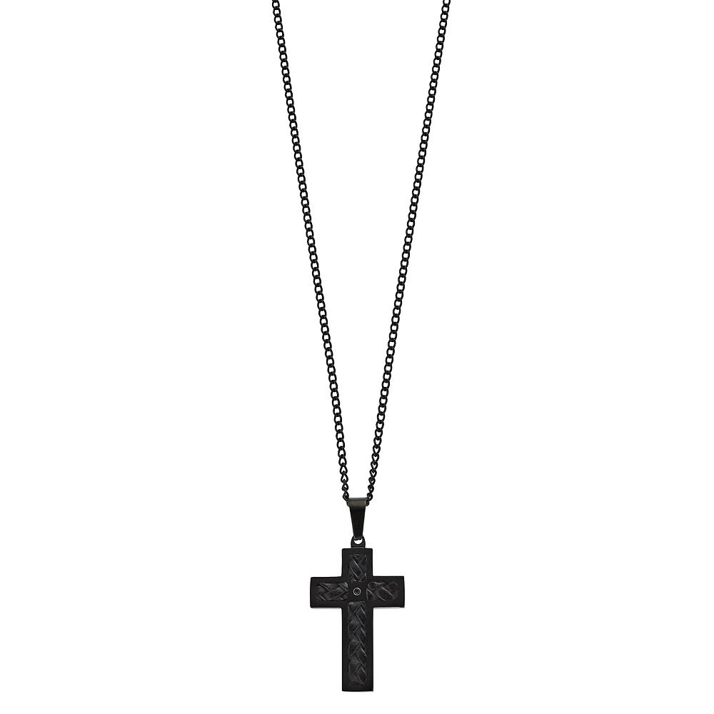 Men's Black Ion Over Stainless Steel Leather Cross Pendant Necklace, Size: 24" Product Image