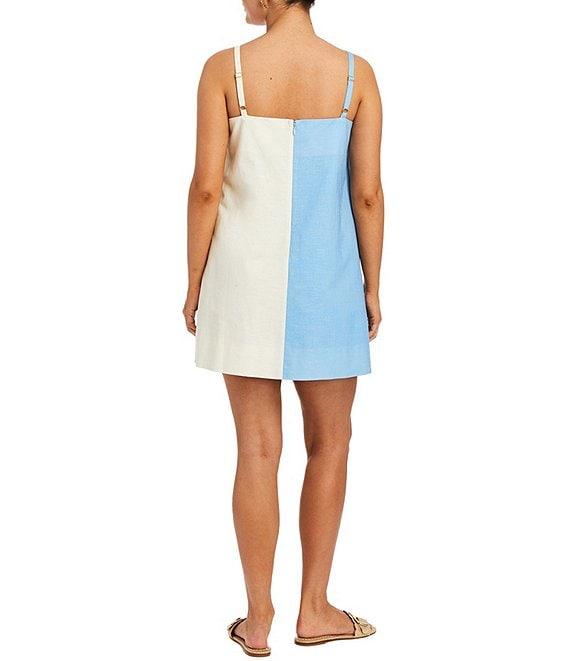 Mestiza New York Etta Strappy Linen Blend Square Neck Sleeveless Scalloped Shell Mini Dress Product Image