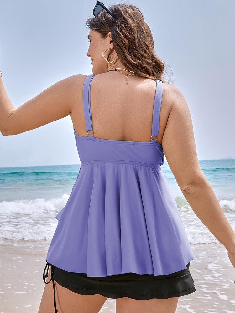 Knotted Front Ruffle Tiered Tankini Top Female Product Image