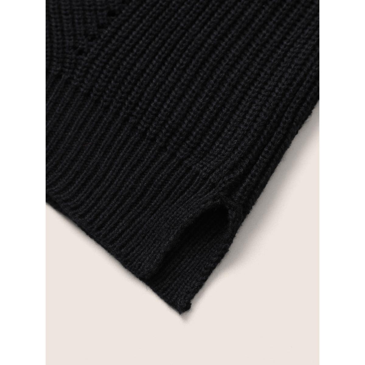 Plus Size Contrast Embroidered Crew Neck Pointelle Pullover Black Women Casual Long Sleeve Round Neck Everyday Pullovers BloomChic 30/6X Product Image