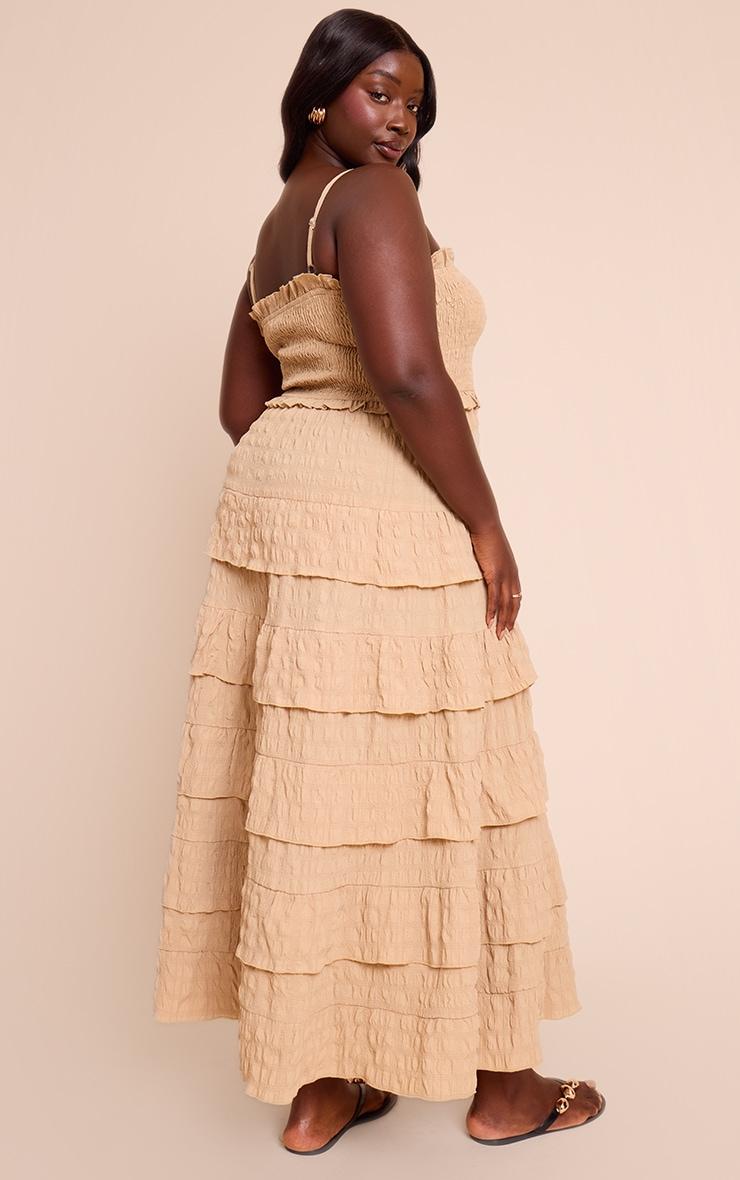 Plus Stone Textured Shirred Tiered Maxi Dress Product Image