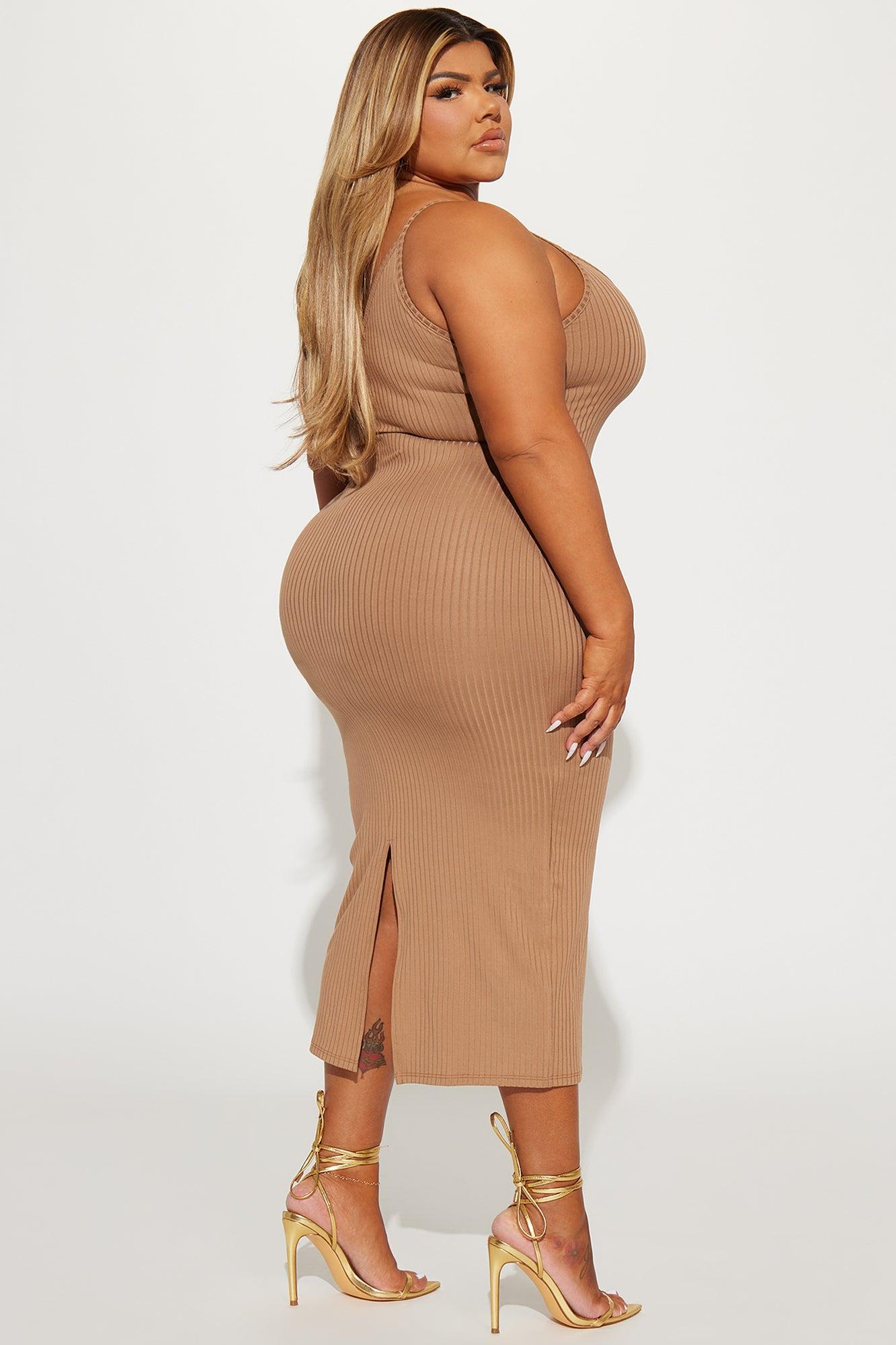 Brenda Ribbed Midi Dress - Taupe Product Image