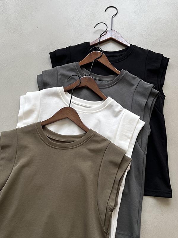 Loose Sleeveless Split-Joint Round-Neck T-Shirts Tops Product Image