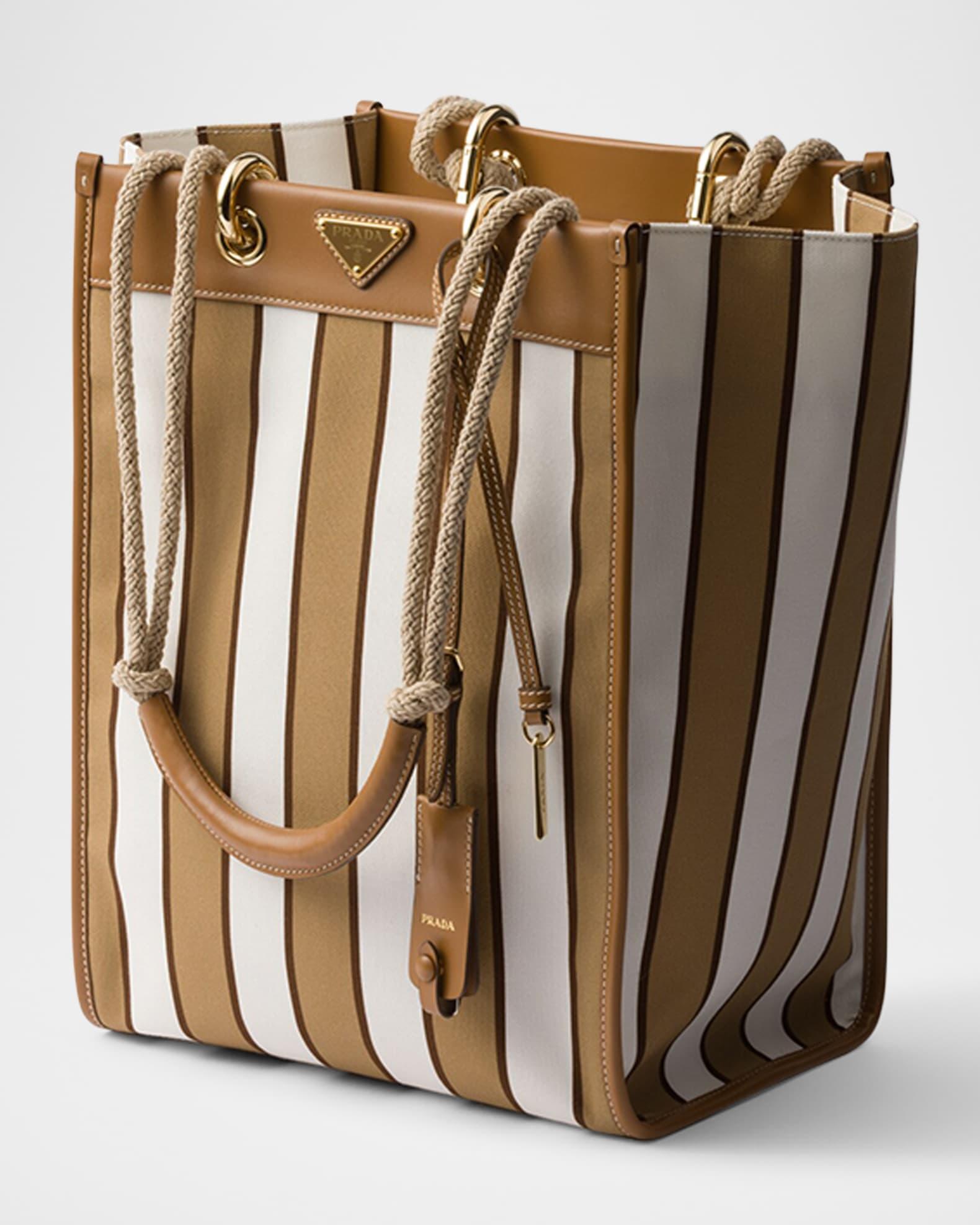 Large Striped Canvas and Leather Tote Bag Product Image