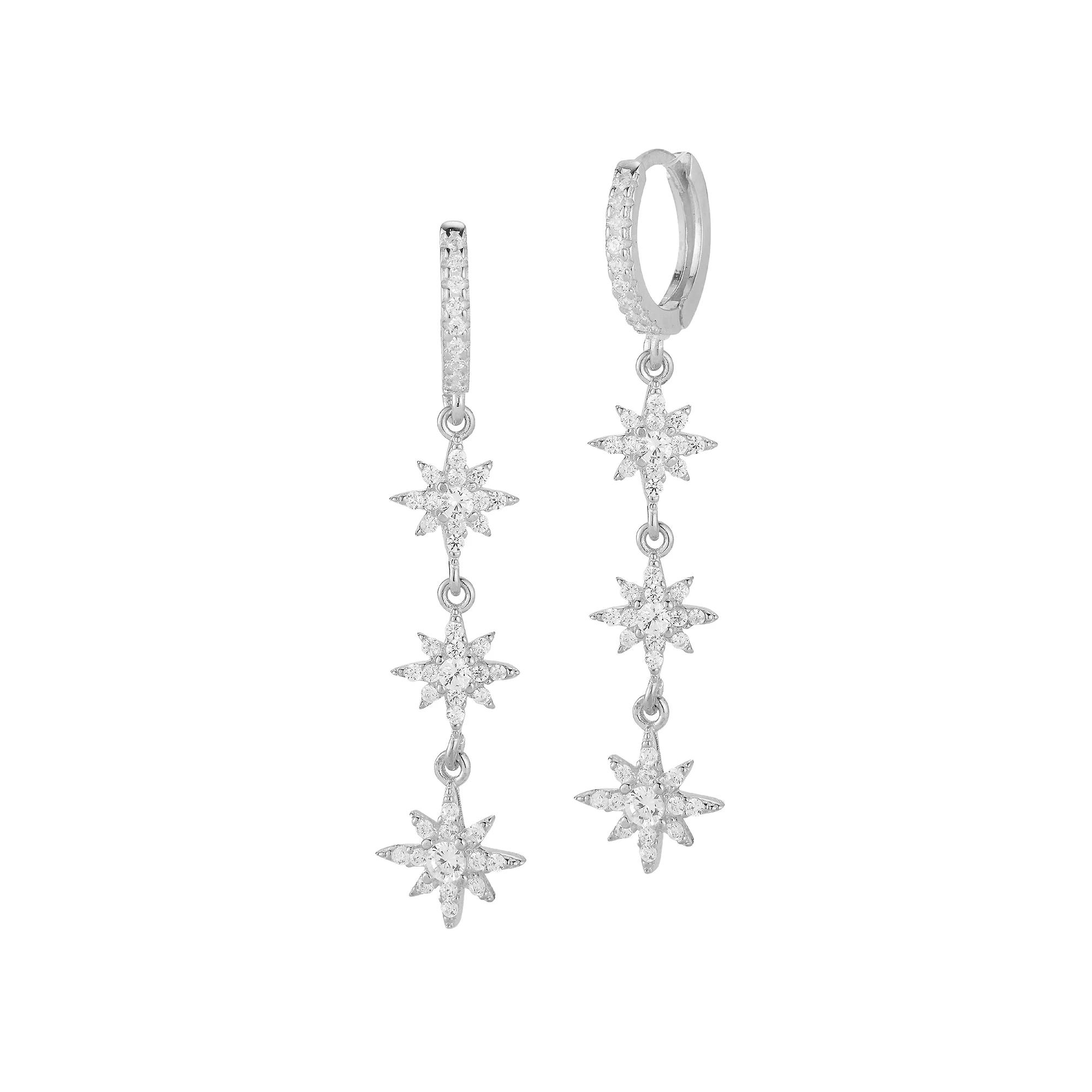 Sunkissed Sterling Cubic Zirconia Multi Star Charm Huggie Earrings, Women's, Silver Tone Product Image