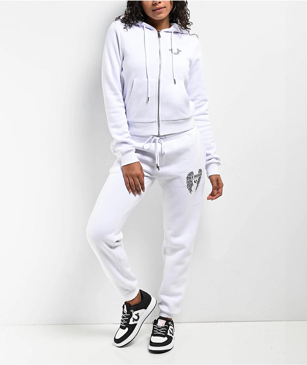 True Religion Crystal Wing White Jogger Sweatpants Product Image