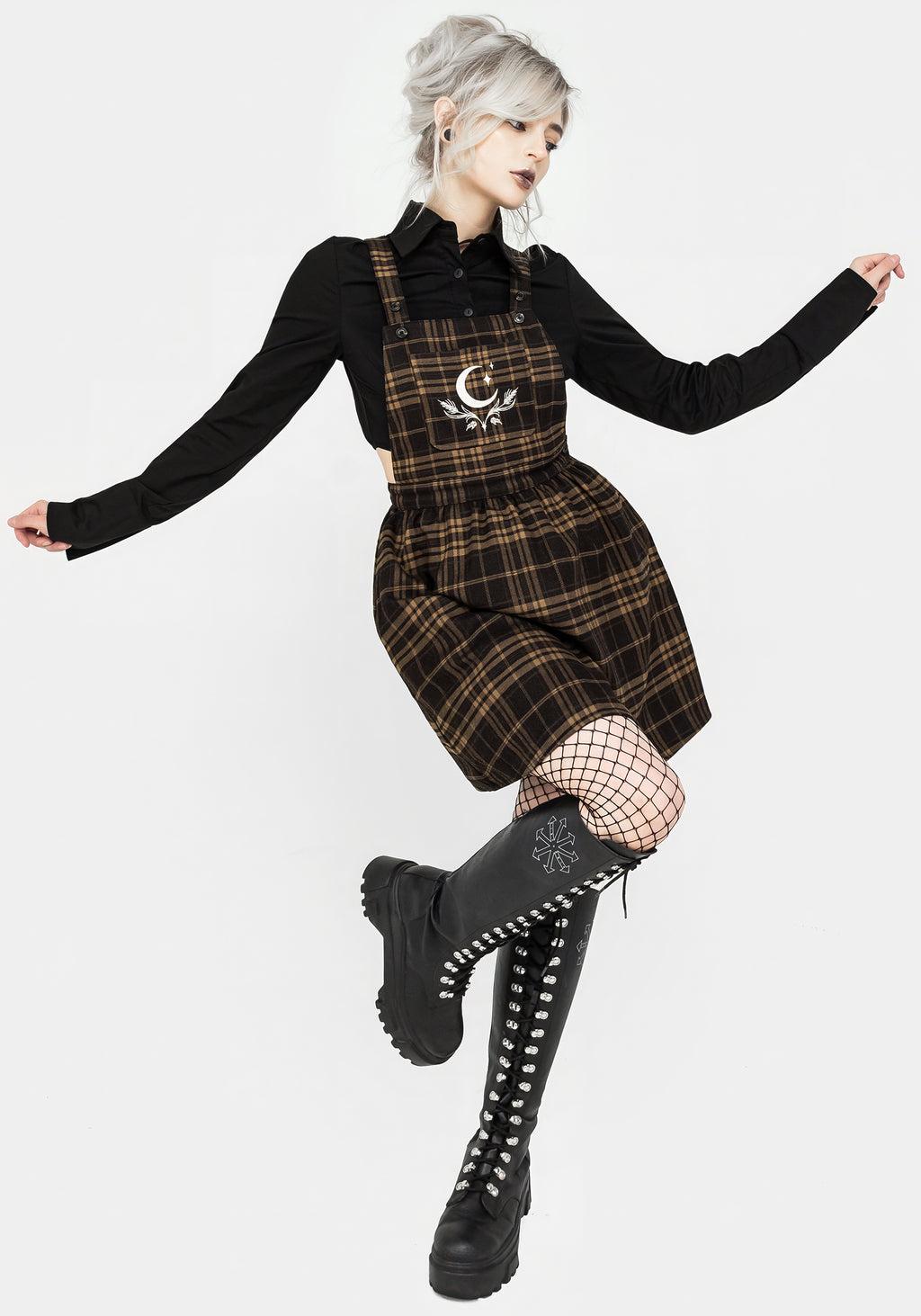Artume Embroidered Check Mini Pinafore Dress Product Image