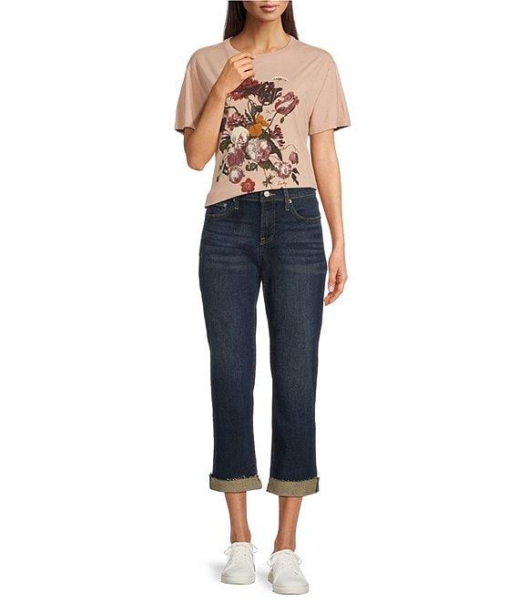Lucky Brand Sweet Crop Rolled Hem Stretch Denim Mid-Rise Straight Leg Jeans Product Image