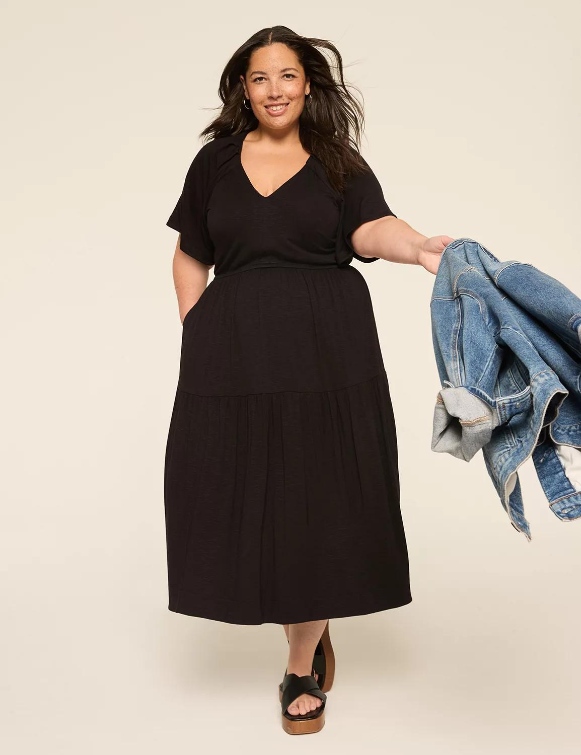 Flutter-Sleeve V-Neck Midi Dress Product Image