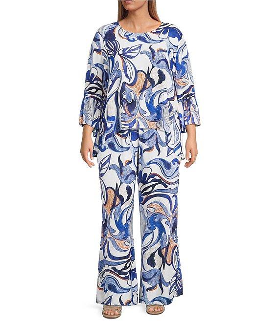 Bryn Walker Plus Osca Printed Elastic Waist Wide Leg Pull-On Pants Product Image