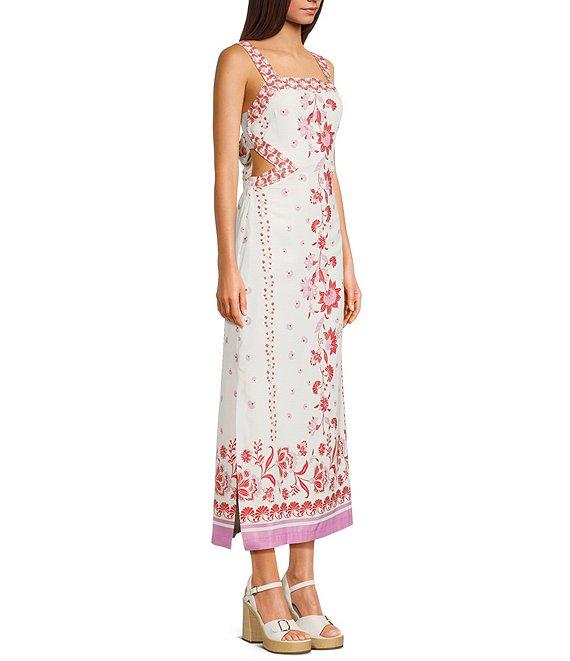 C&V Chelsea & Violet Square Neck Tie Back Printed Maxi Dress Product Image