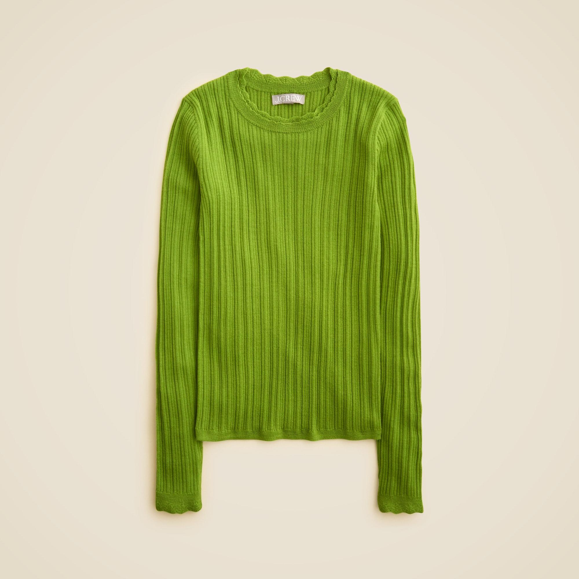 Layered pointelle sweater-tee in merino wool Product Image