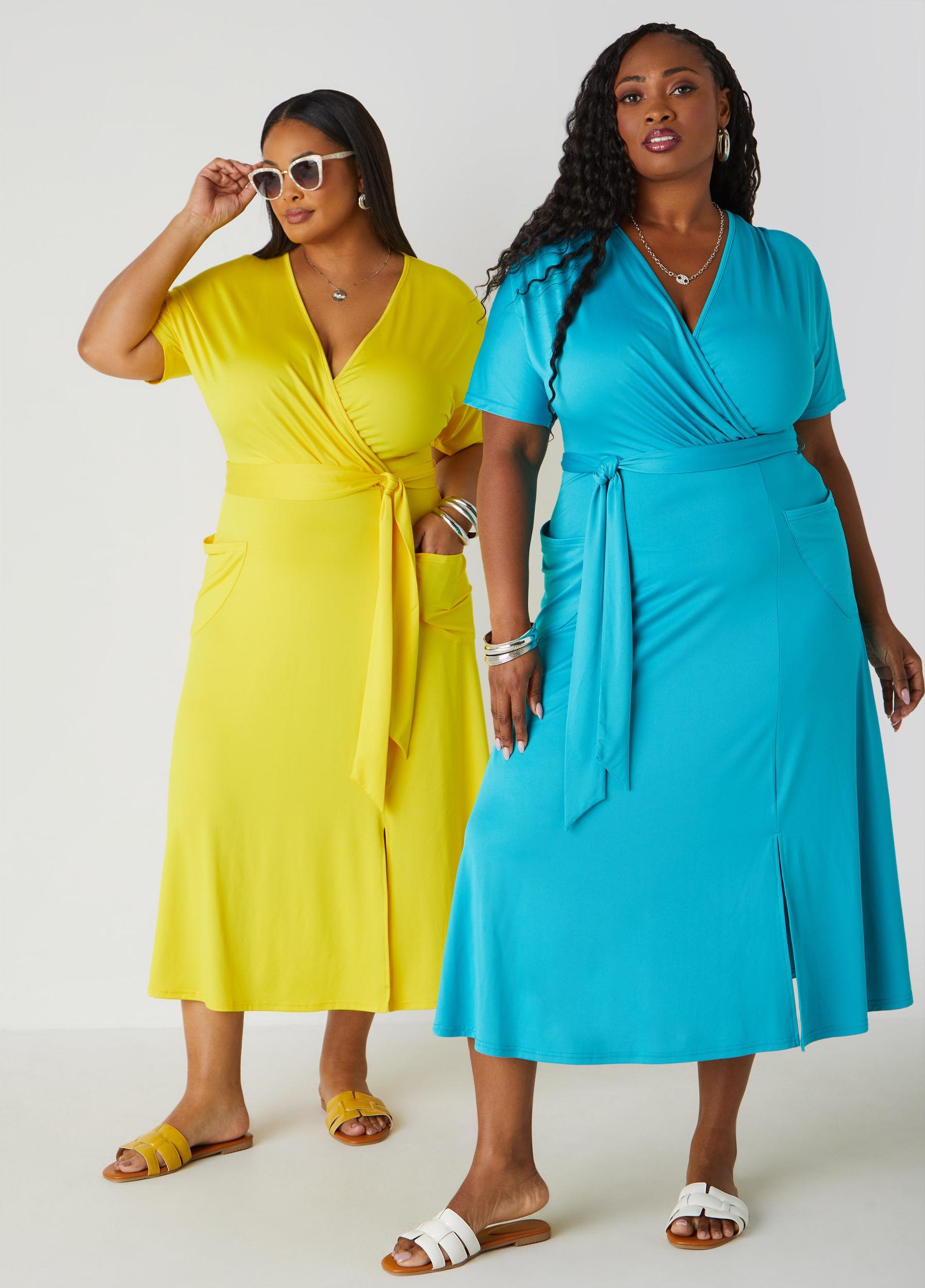 Belted Faux Wrap Midi Dress Product Image