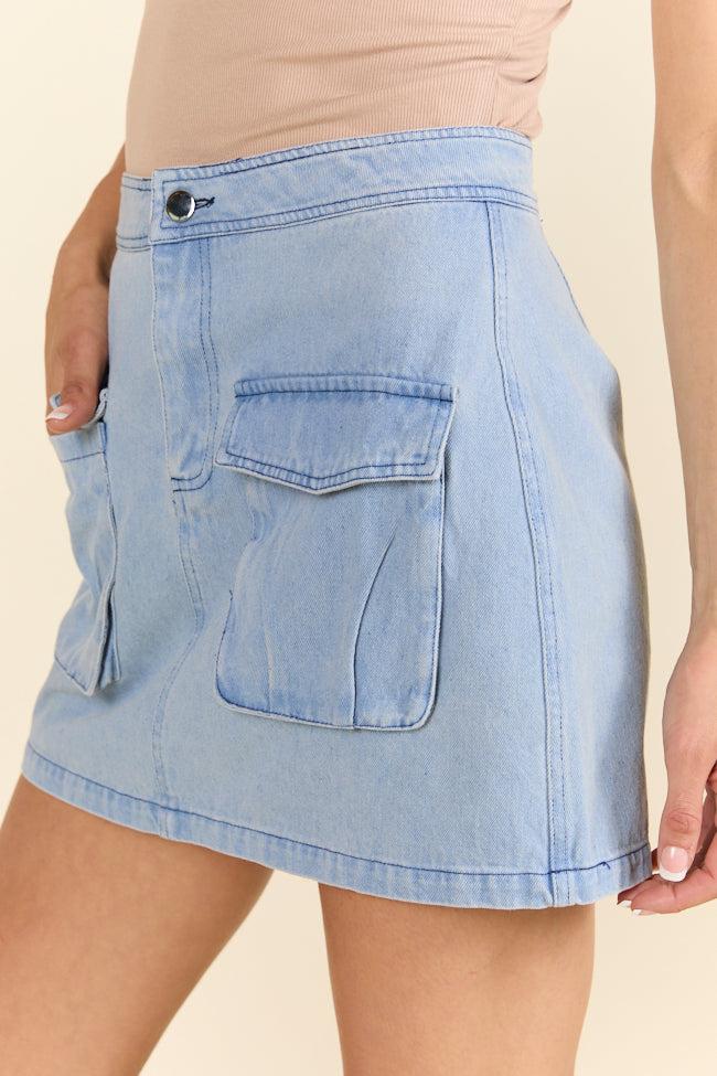 Worn In Love Cargo Light Wash Denim Mini Skirt FINAL SALE Product Image