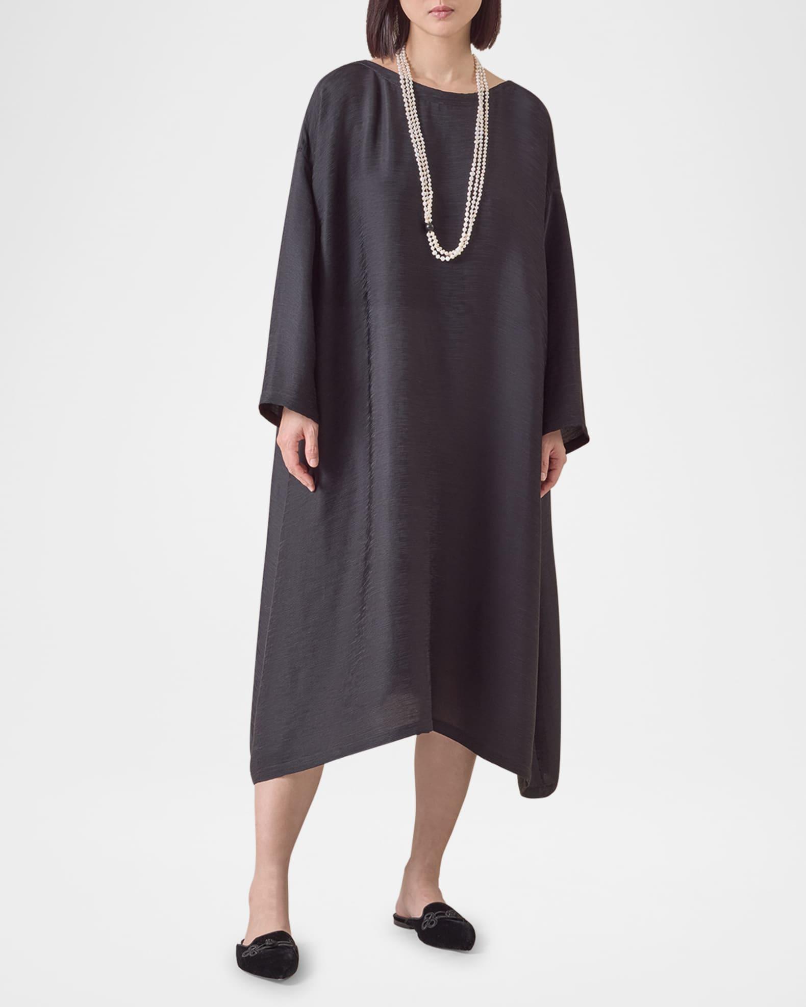 Silk Plisse Wide A-Line Scoop-Neck Dress Product Image