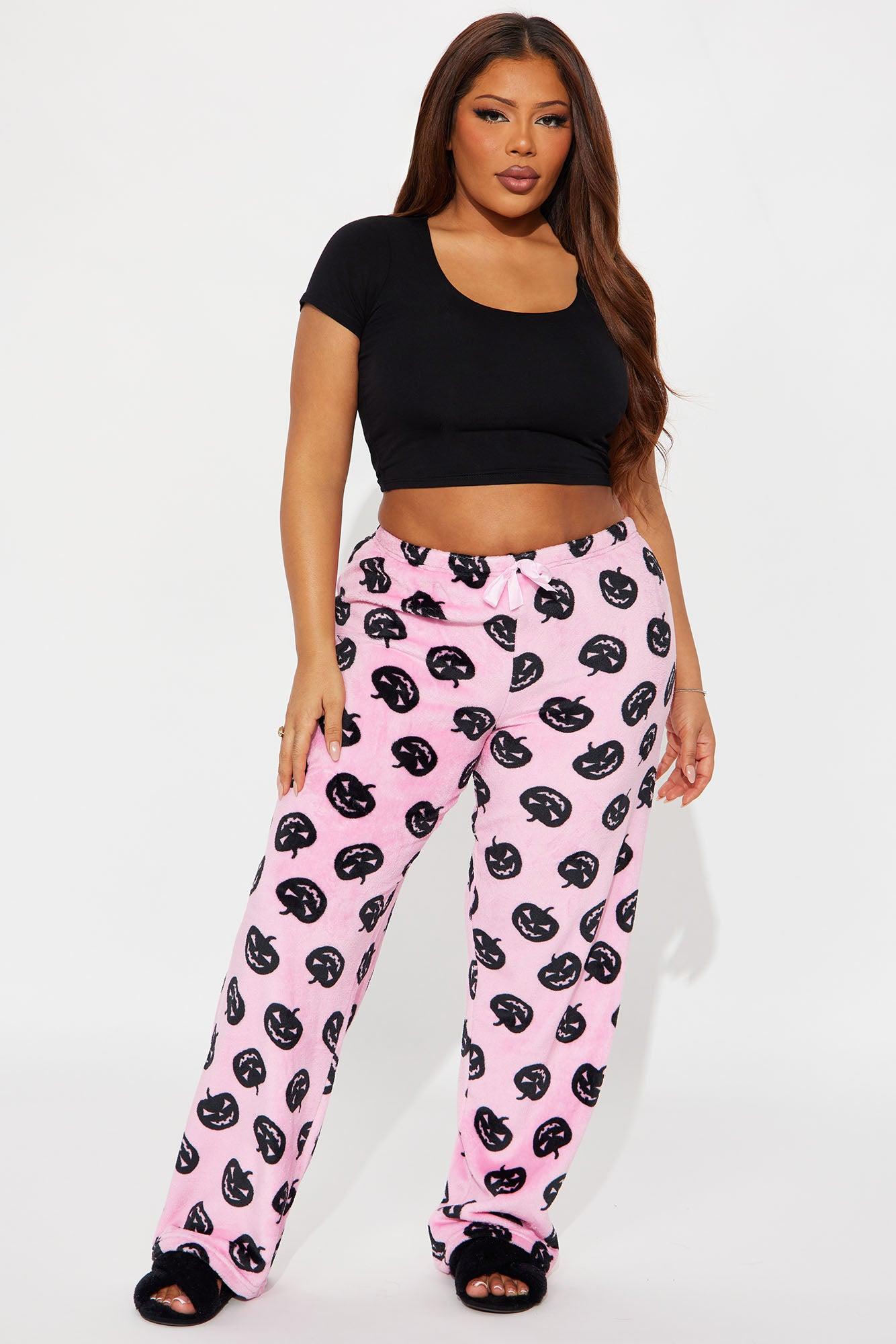 Spooky Pumpkin Plush Halloween PJ Pants - Pink Product Image