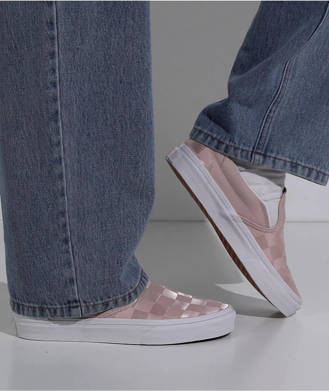 Vans Classic Slip-On Satin Checkerboard Sepia Skate Shoes Product Image